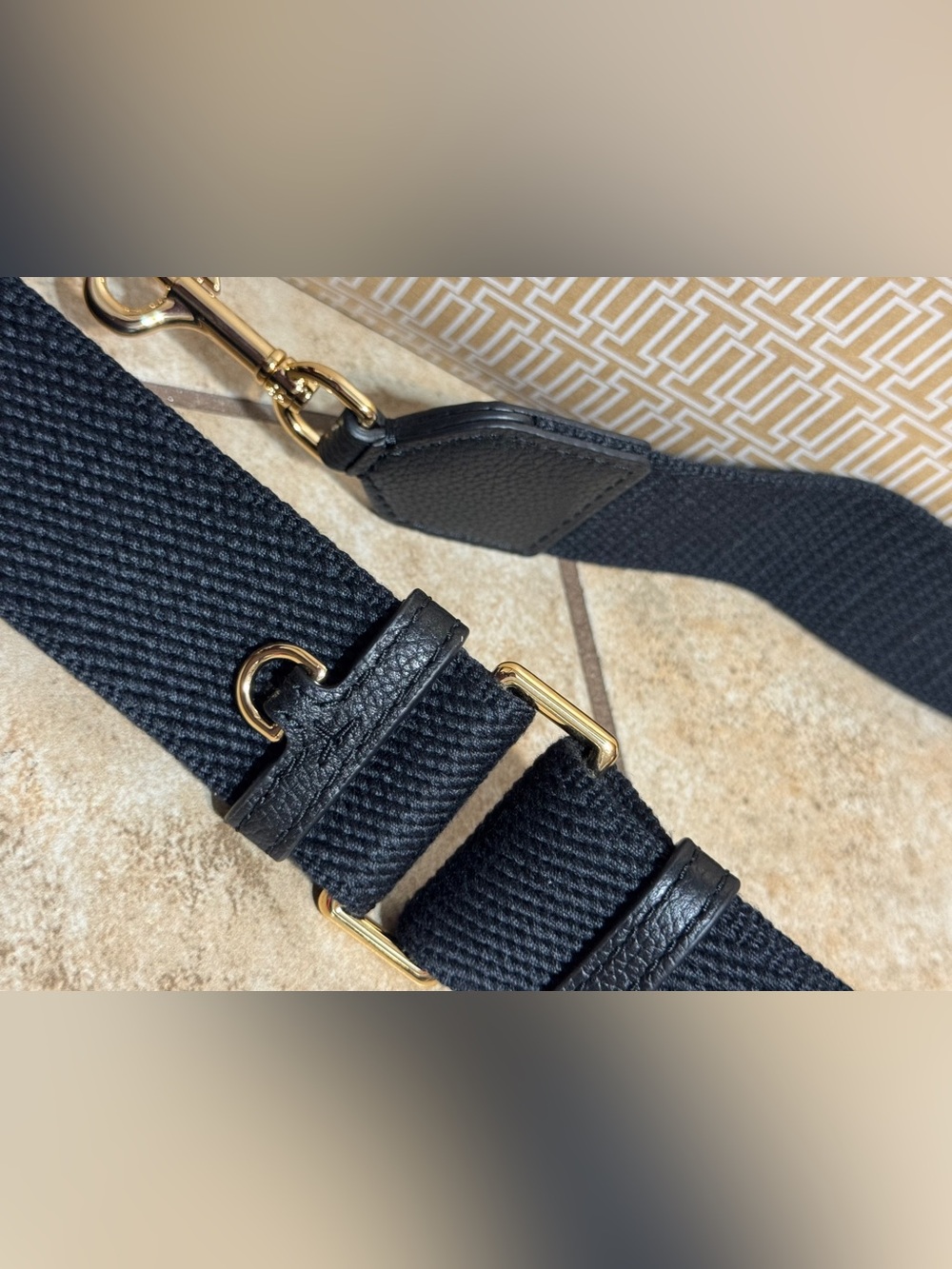 Tory Burch BLACK Adjustable Crossbody Strap with Gold Hardware. NIP - Picture 4 of 7